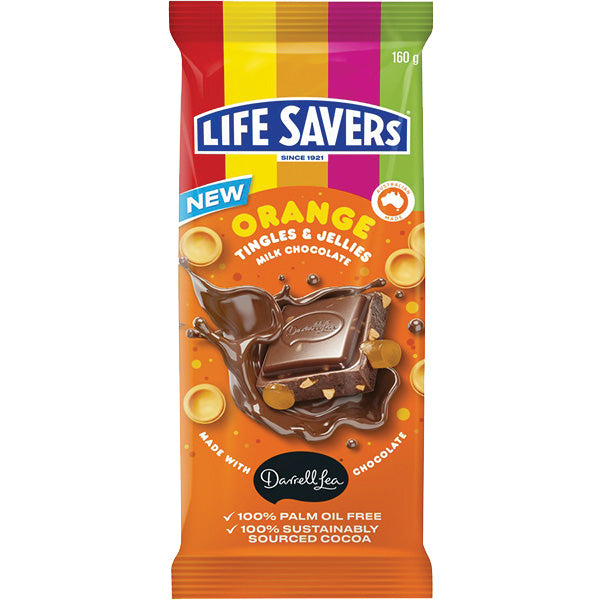 Lifesavers Orange Tingles & Jellies Milk Chocolate Block 160g