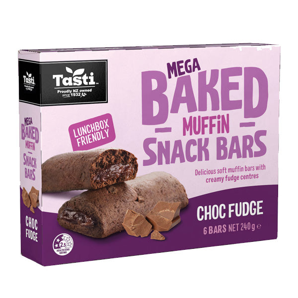 Tasti Mega Baked Muffin Snack Bars Choc Fudge 6 Pack - 2 for $4