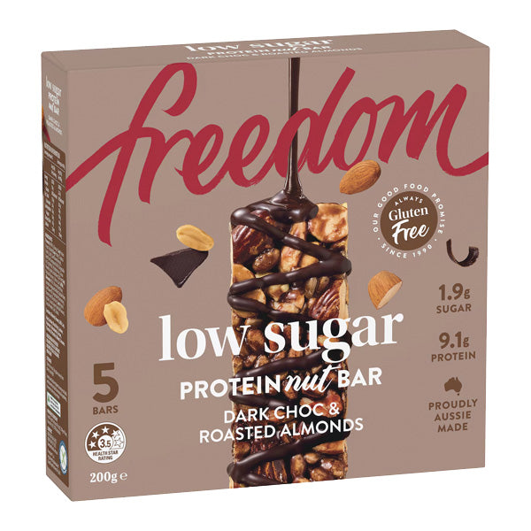 Freedom Foods Low Sugar Protein Nut Bar Dark Choc & Roasted Almond 5-Pack