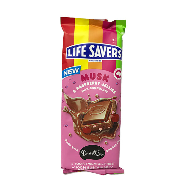 Lifesavers Musk & Raspberry Jellies Milk Chocolate Block 160g