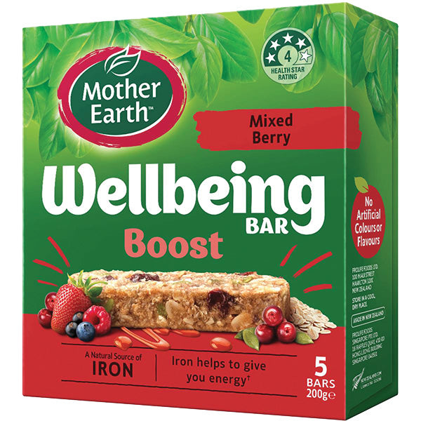 Mother Earth Wellbeing Boost Bars Mixed Berry 5pk