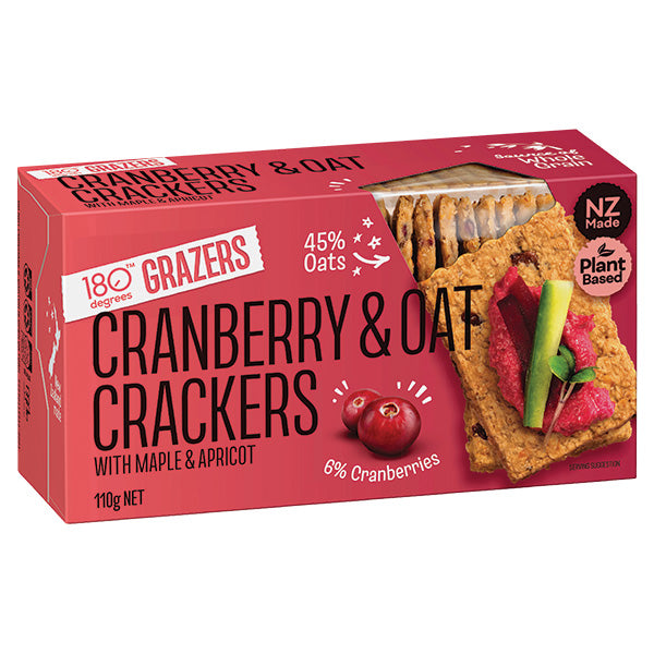 180 Degrees Grazers Crackers Cranberry & Oat 110g