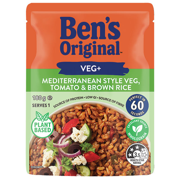 Ben's Original Veg+ Mediterranean Style Veg, Tomato & Brown Rice 180g