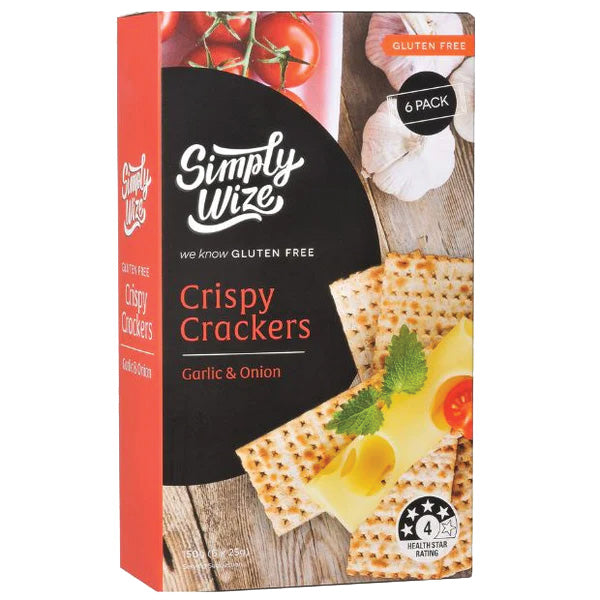 Simply Wize Gluten Free Crispy Crackers Garlic & Onion 150g