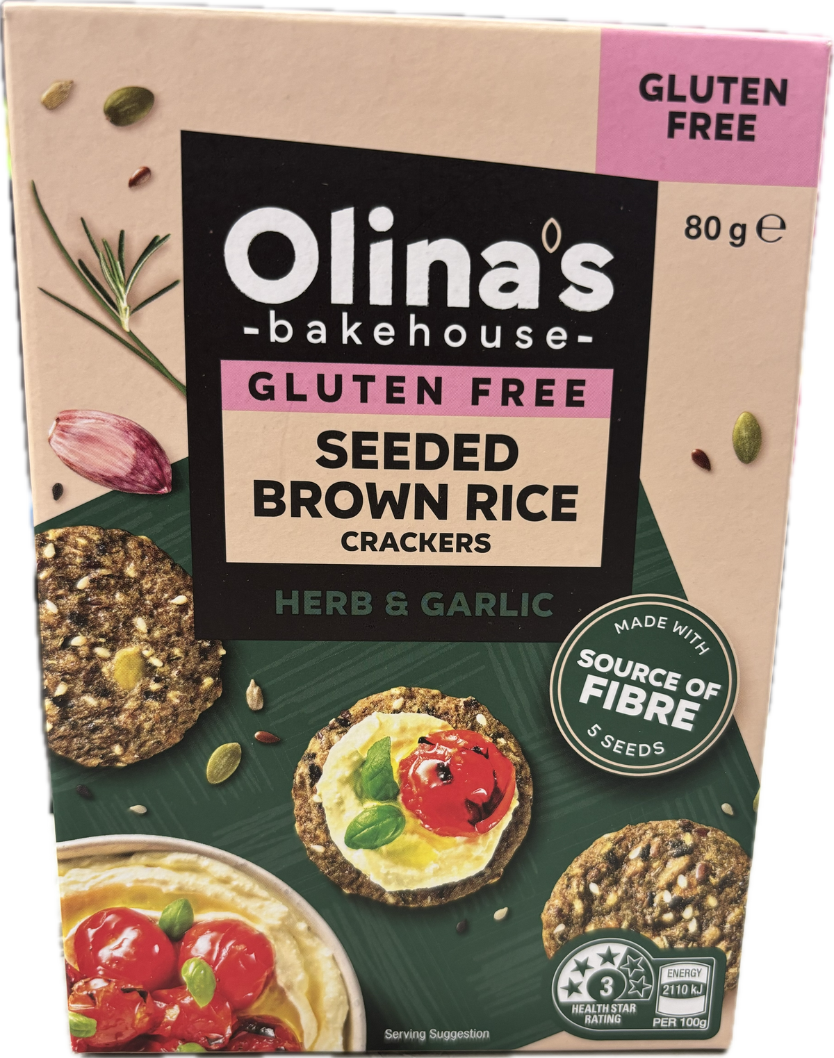Olina's Gluten Free Seeded Brown Rice Cracker 80g Varieties