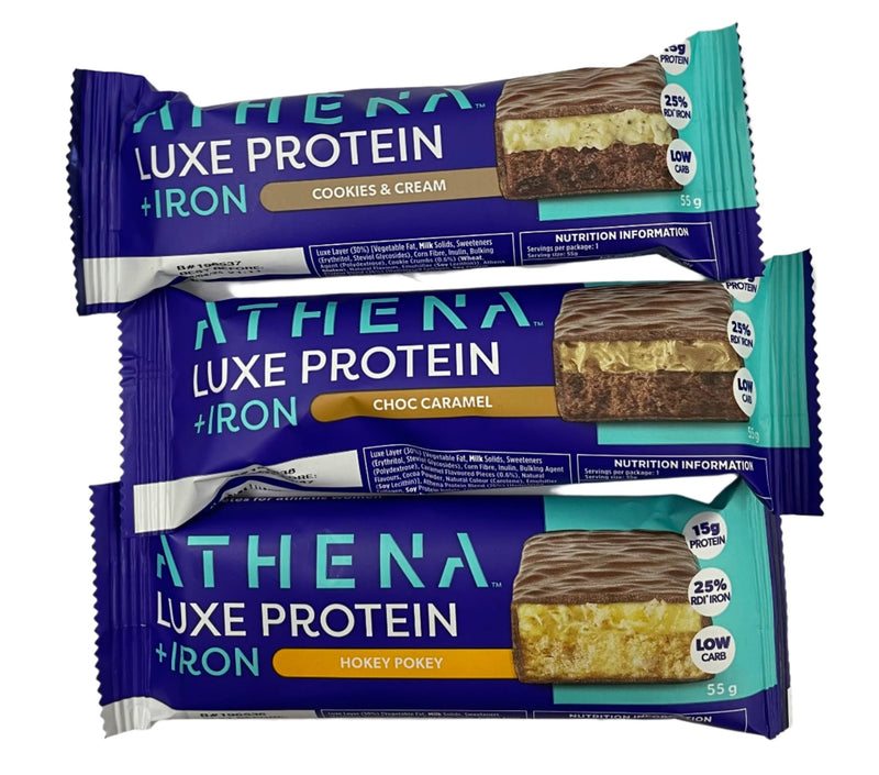 Athena Luxe Protein + Iron Protein Bars 55g Varieties