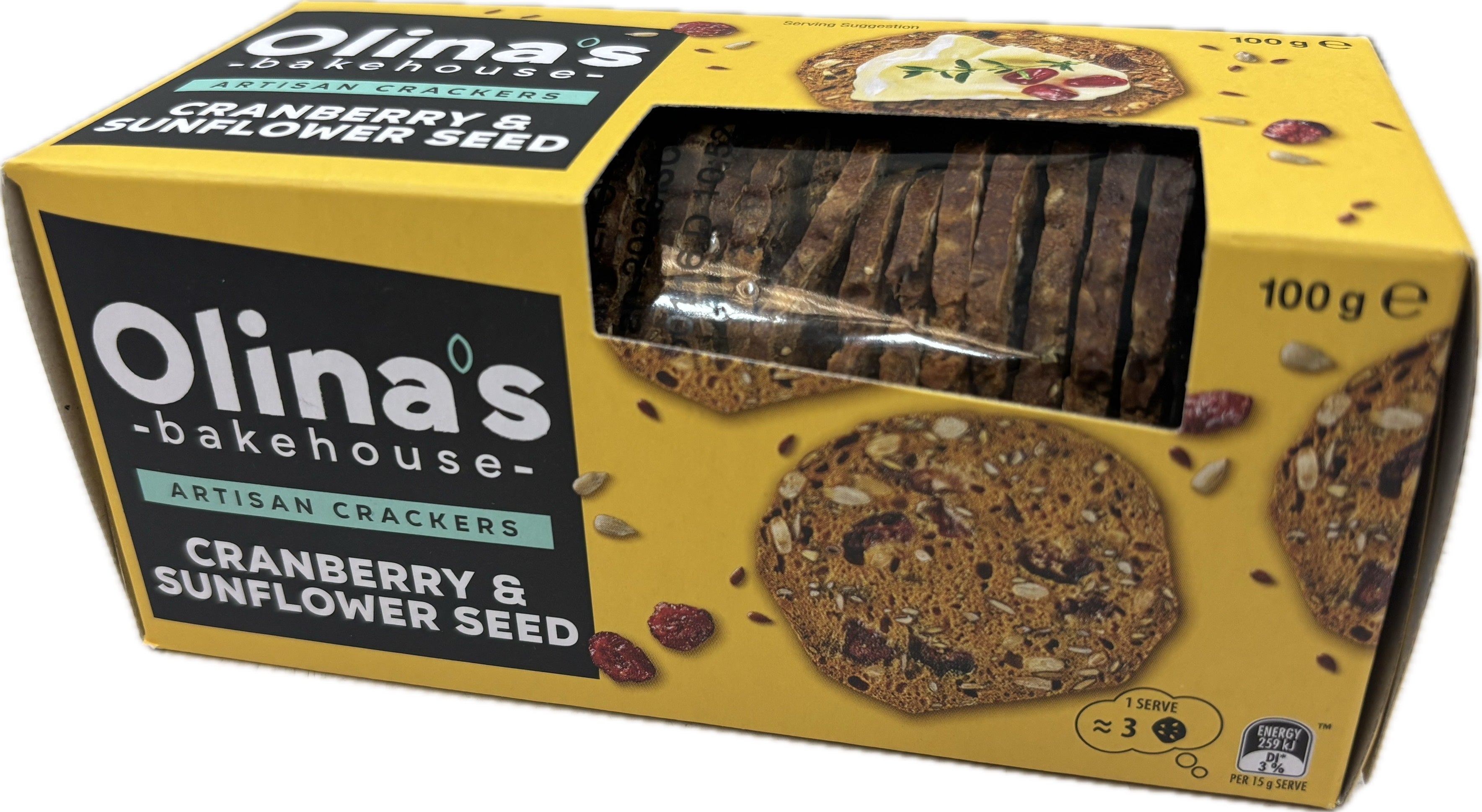 Olina's Artisan Crackers Cranberry & Sunflower Seed 100g