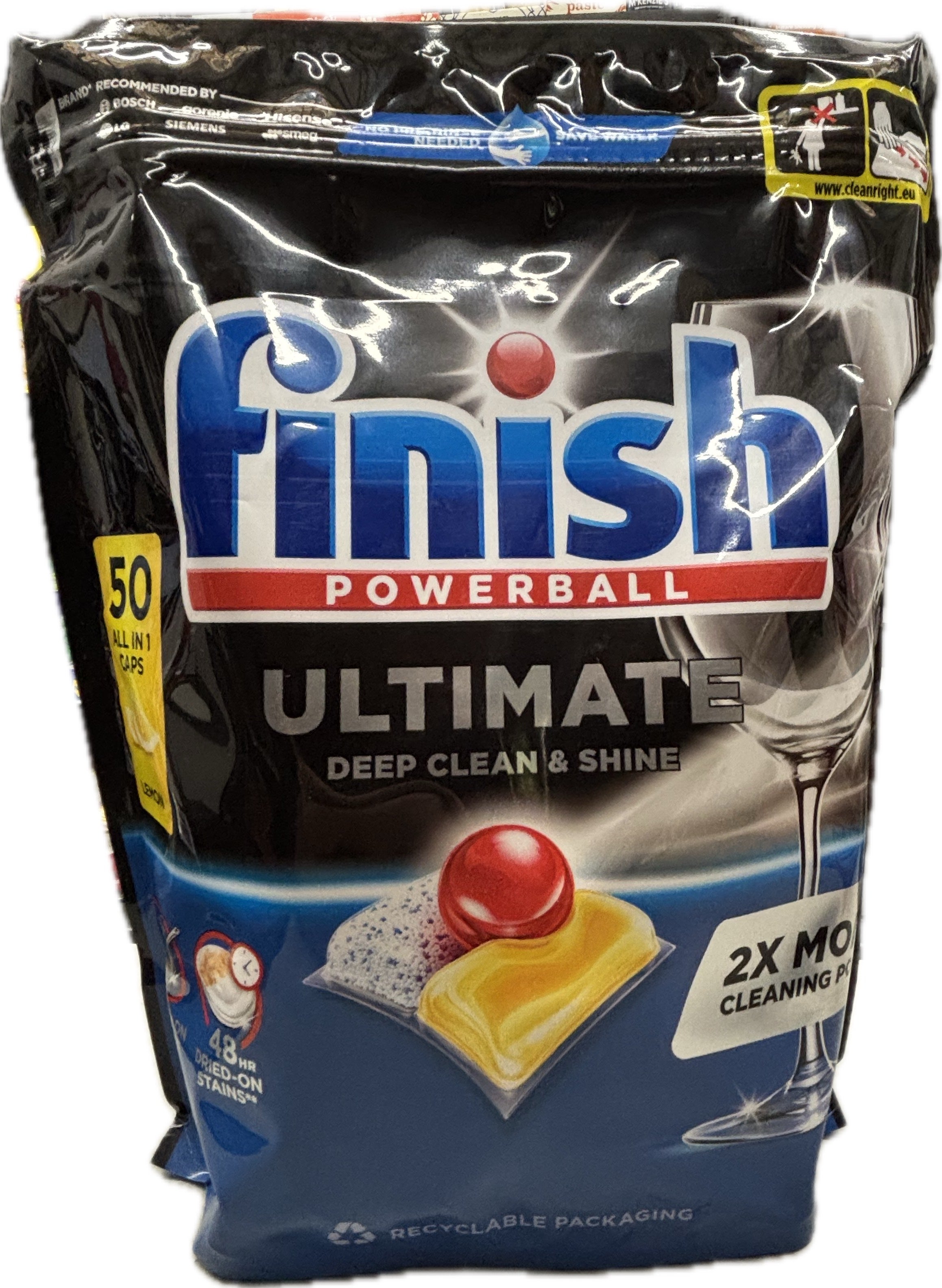 Finish Ultimate Deep Clean & Shine Dishwasher Capsules 2x Power Lemon 50pk