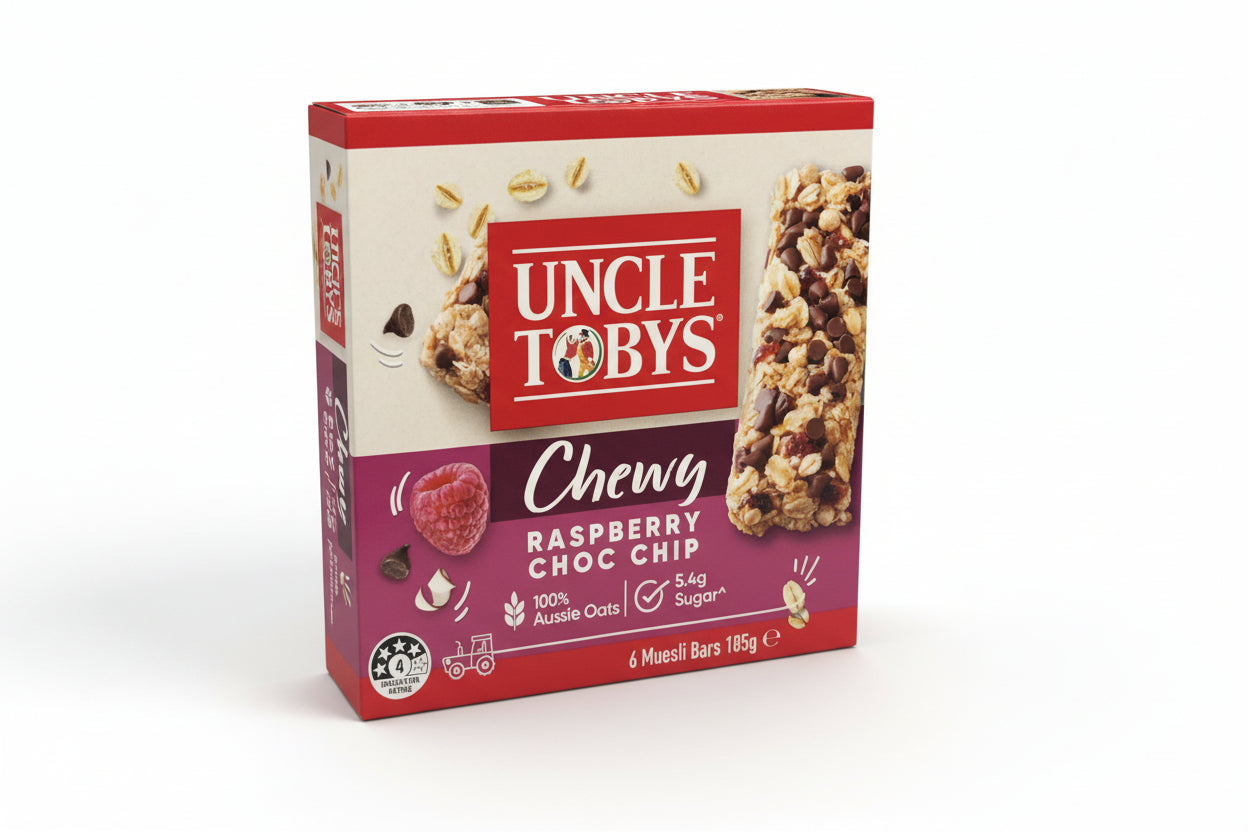 Uncle Toby's Chewy Raspberry Choc Chip Oat Bars 6pk 185g