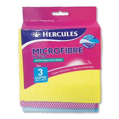 Hercules Microfibre Clothes With Mesh Scrubber 3 Pack