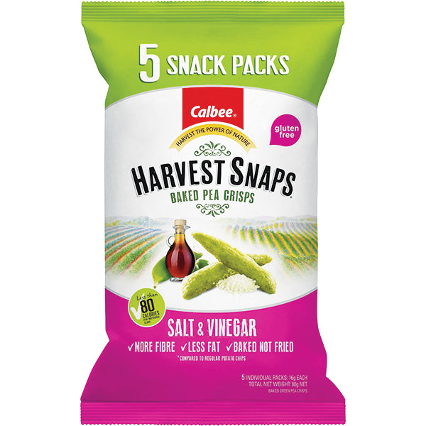 Calbee Harvest Snaps Baked Pea Crisps Salt & Vinegar 90g 5-pack